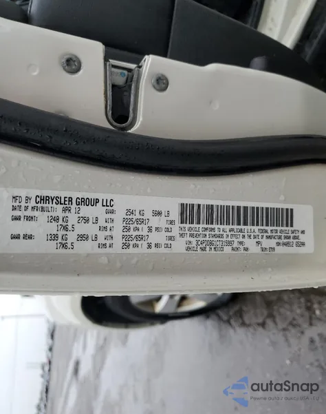 2012 Dodge Journey Sxt z USA, uszkodzony, nr VIN 3C4PDDBG1CT315997